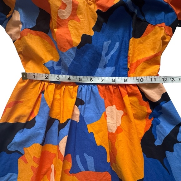 Tabitha Brown Target Vibrant Orange & Blue Floral Dress Puff Sleeve Dress Size 4 - Picture 8 of 10